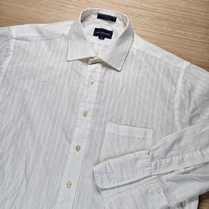 Carl Michaels Mens Dress Shirt White Striped Long Sleeve 16.5 32/33 Single READ